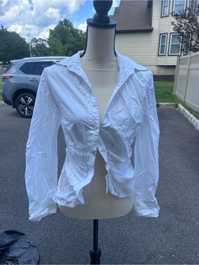 Zara White Button-Front Cropped Shirt